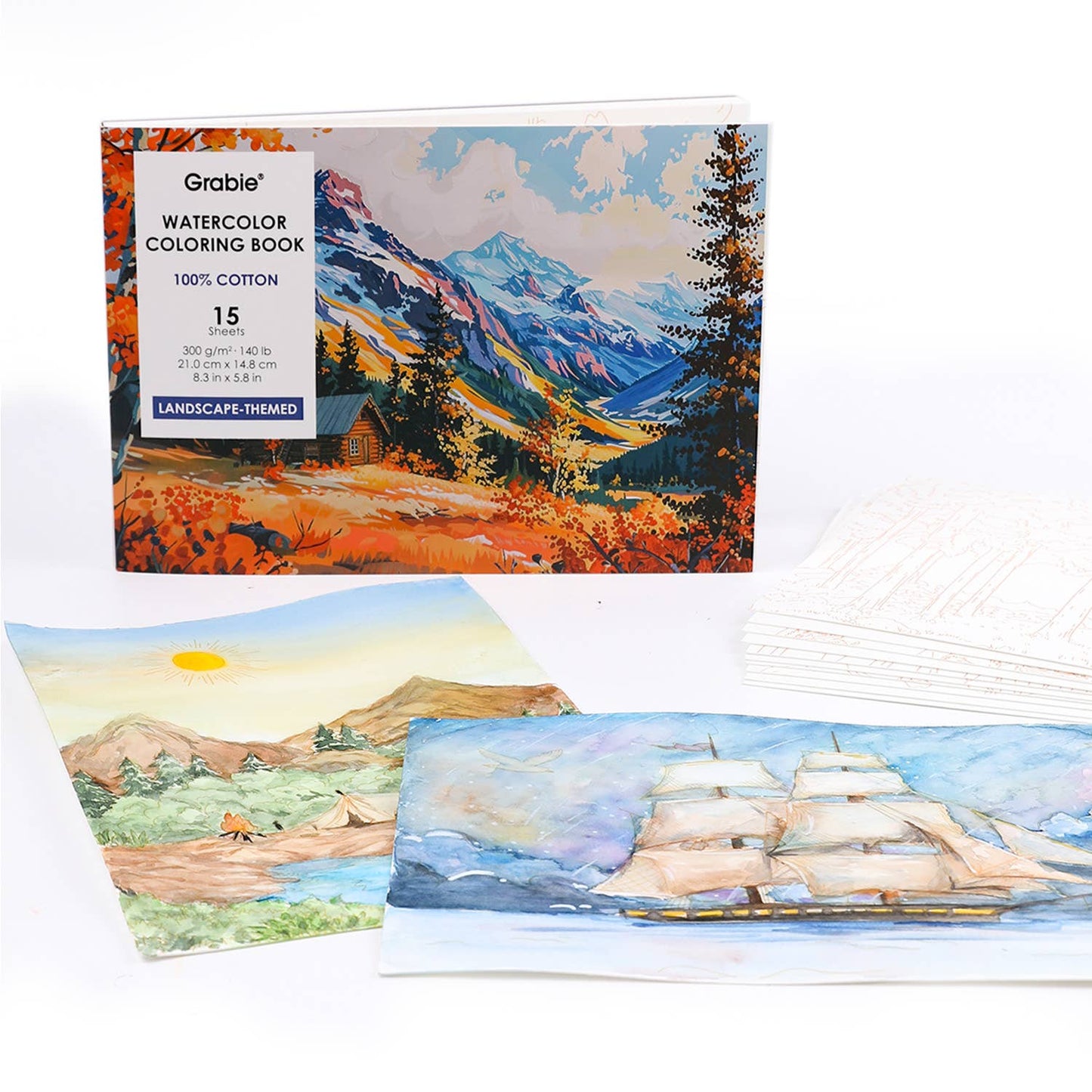 15 Sheets 140LB Landscape-Themed Watercolor Coloring Book